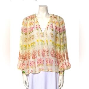 Hemant & Nandita Sheer Floral V neck embroidered metallic threads Size Large